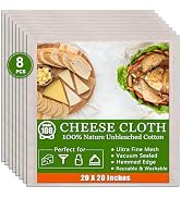 8 Pcs Cheese Cloths, 100% Unbleached Cotton, 20x20 Inch Cheesecloth for Straining, Grade 100 Ultr...