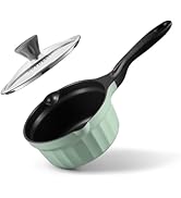 BUYDEEM Cast Aluminum Non Stick Sauce Pan,Rapid Even Heat Milk Pan with Glass Lid,All Stovetops C...