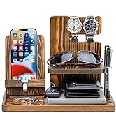 Homde Gifts for Men Solid Wood Phone Key Holder Wallet Stand Watch Organizer for Father Husband B...