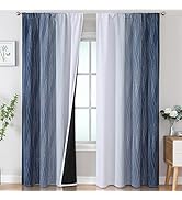 Estelar Textiler Navy Blue and White Blackout Curtains for Living Room, Light Blocking Thermal In...