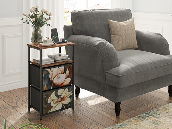 Nightstands Set of 2 with Charging Station