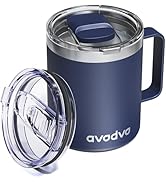 avodvo 12oz Insulated Coffee Mug with Lid – Includes Two Lids, Stainless Steel Coffee Travel Mug ...