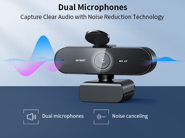 Dual built-in microphones and noise-cancelling technology Webcam 4K EMEET NOVA
