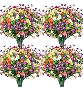 Ouddy Decor 24 Bundles Artificial Silk Flowers for Outdoors, Fake Plants Faux Greenery for Indoor...