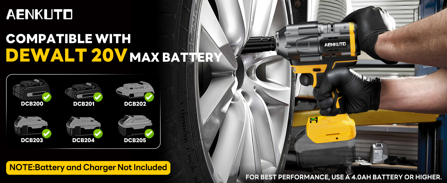Cordless Impact Wrench Compatible DeWALT 20V MAX Battery