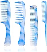 FHALLYNN Hair Combs Set: Blue Fine-Tooth, Wide-Tooth, Rat Tail, and Dual-Purpose Comb for Men and...