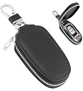 SSNNUU Stylish PU Leather Car Key Fob Protector with Zipper &amp; Keychain,Universal Car Key Case Car...