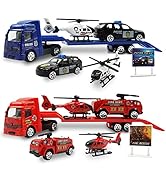 OTONOPI Toy Vehicle Push and Go Rescue Playset Diecast Mini Police Car Fire Engine Truck and Heli...