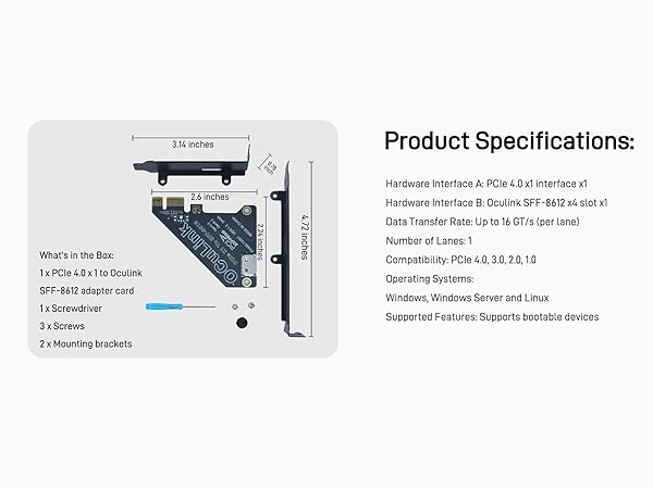 Gen4 PCIe 4.0 x1 to Oculink SFF-8612 Internal SFF-8611 Adapter Card for NVMe SSD, GPU, eGPU