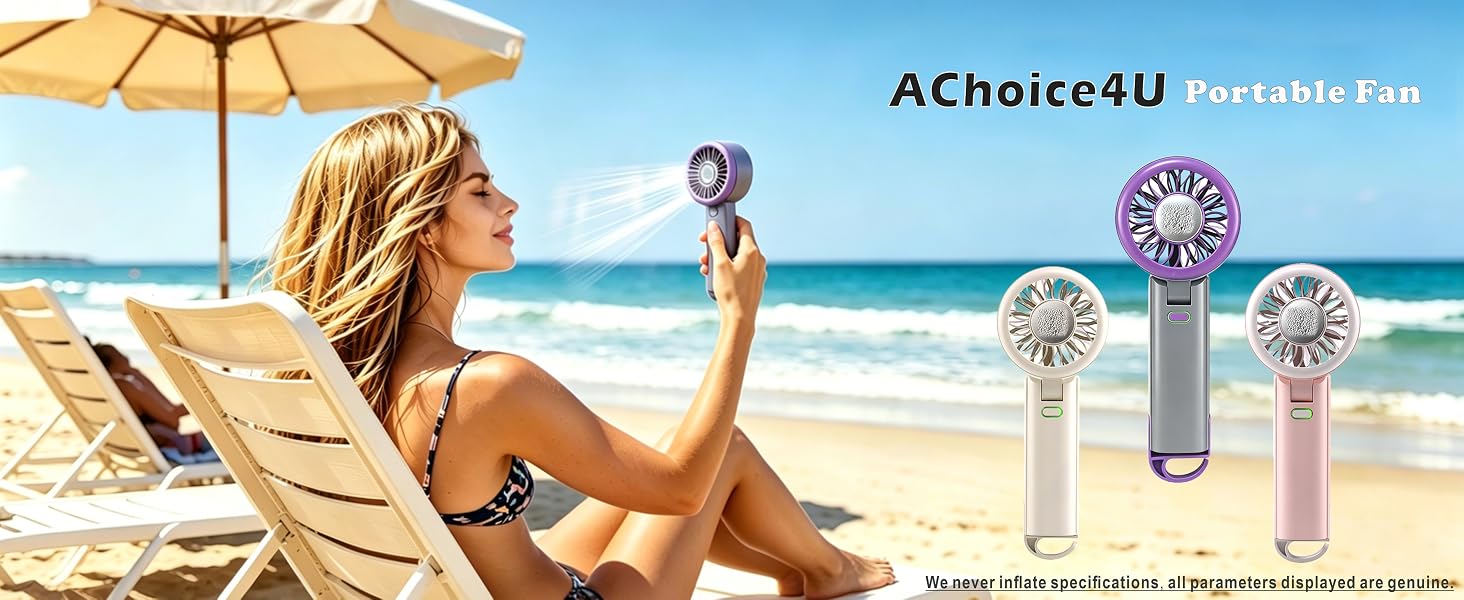AChoice4U Portable Handheld Fan 5 Wind Speed with Semiconductor Cooling Personal Fan with Hook