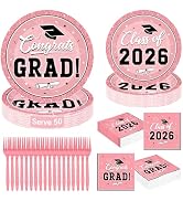 QZYL 200Pcs Pink Graduation Supplies Set, Grad Plates, Napkins, Dessert Plates and Plastic Forks ...