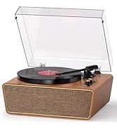 MANGOSTAN Vintage Vinyl Record Player with Bluetooth, 3-Speed Belt-Drive Turntable with Built-in ...