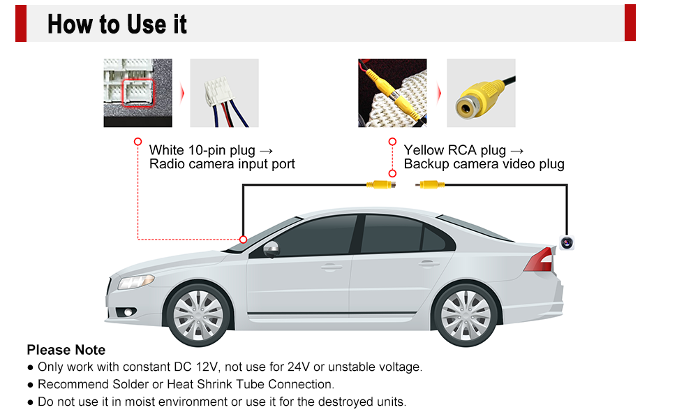 10 Pin Backup Camera Harness Adapter for Android Car Stereo RCA Wiring Harness Connector