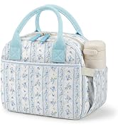 WOBAGMEN Quilted Lunch Box for Adult Women,Cute Floral Insulated Lunch Tote with Front Zipper Poc...
