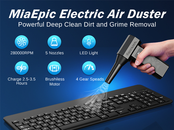 MiaEpic Electric Air Duster,Powerful Deep Clean Dirt and Grime Removal
