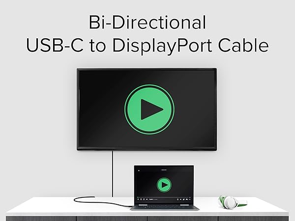 Laptop connected to TV using a usb type c to dp cable