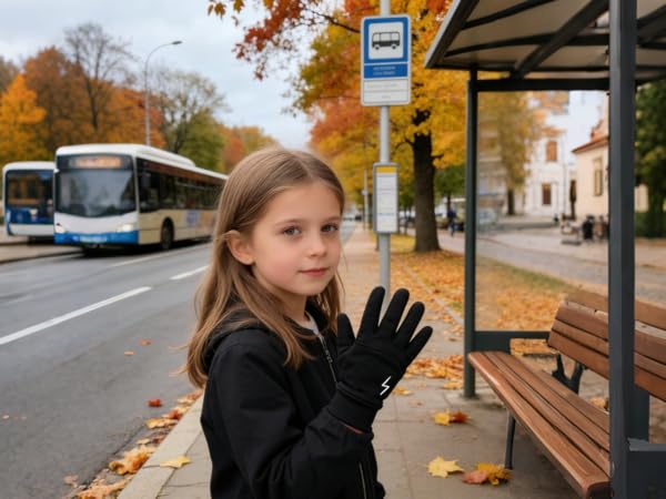 black kids gloves fleece lined gloves kids fall gloves winter waterproof kids grip gloves