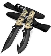 MOSSY OAK Fixed Blade Hunting Knife Set - 2 Piece, Full Tang Handle Straight Edge and Gut Hook Bl...