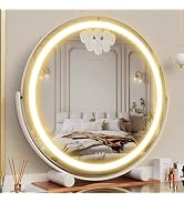 Gvnkvn 20" Vanity Mirror with Lights, LED Makeup Mirror, Large Round Mirror Lighted Makeup Mirror...