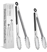 Hotec Stainless Steel Kitchen Tongs, Set of 2-9" and 12", Locking Metal Food Tongs for Cooking, S...