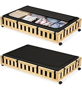 Gashell 2 Pack Bamboo Under Bed Storage with Wheels, 39”x20”x7.8” Lager Under Bed Storage Contain...