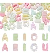 FASHEWELRY 50Pcs Chunky Bubble Letter Beads Iridescent AEIOU Vowel Beads | Imitation Jelly Color ...