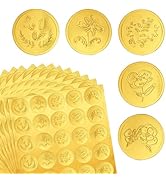 G2PLUS 300PCS Embossed Gold Foil Stickers, Gold Embossed Wax Seal Sticker Looking, 5 Styles Gold ...