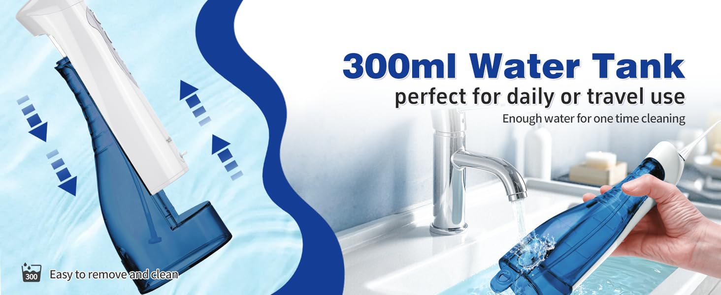 TOVENDOR electric water flosser with 300ML large water tank easy to remove and clean