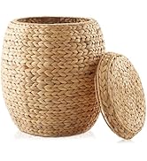 Casafield Round Storage Basket with Lid - Natural, Handwoven Water Hyacinth Organizer for Laundry...