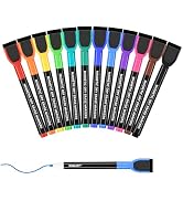 SUQJOY Magnetic Dry Erase Markers with Eraser Caps, 1-2mm Bullet Tip, Low Odor Quick Dry Ink, 12 ...