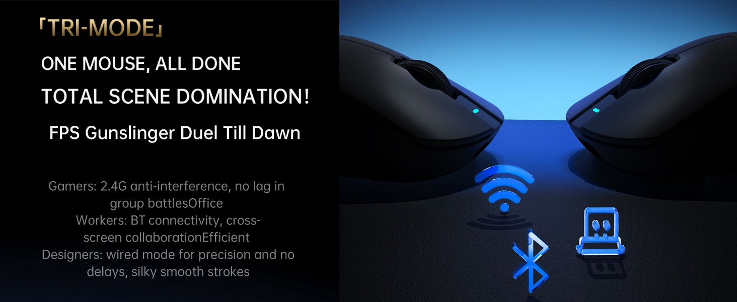 USB-C Wired, Bluetooth,2.4GHz Tri Mode Gaming mouse