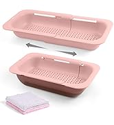 AUAUY Extendable Kitchen Sink Strainer Basket, Over the Sink Strainer Colander Basket Set with Bo...