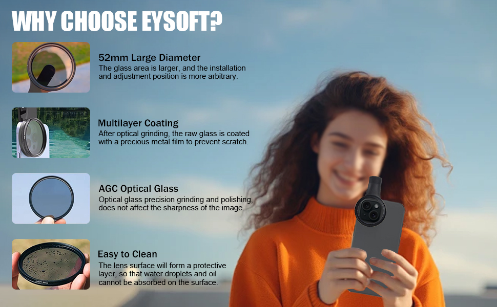 52mm Clip-on CPL Phone Camera Lens Filter Kit