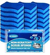 HOMEXCEL Sponges Kitchen 24pcs Heavy Duty for Dishes, Blue Scrub Cleaning Sponge for Non-Coated C...
