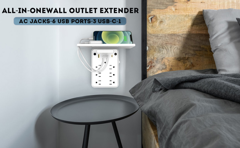 wall outlet extender with shelf