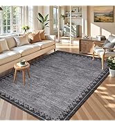 5x7 Washable Area Rugs Living Room Bedroom Non Slip Modern Bordered Throw Carpet Soft Stain Resis...