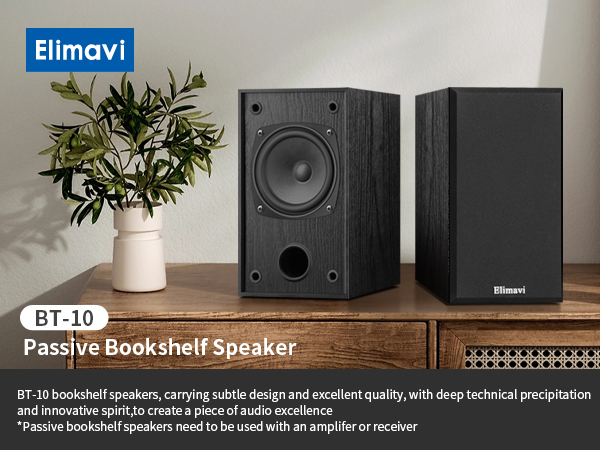 Elimavi Passive Bookshelf Speaker, Black