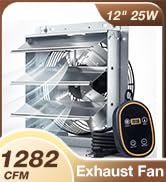 Amico 12" Smart Shutter Exhaust Fan with Thermostat &amp; 8 Speed, 1282 CFM (Up to 1800 Sq.Ft), 25W E...