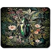 Foritho Moody Floral Bug Mouse Pad, Vintage Floral Mouse Pad, Dark Cottagecore Botanical Green Be...