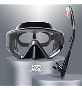 Dry Snorkel Set, Pano 3 Window Snorkel Mask, Anti-Fog Scuba Diving Goggles and Snorkel, Professio...