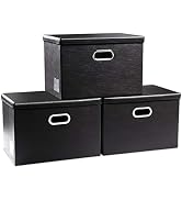 PRANDOM Large Foldable Storage Bins with Lids [3-Pack] Leather Fabric Collapsible Storage Boxes O...