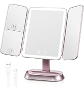 FRANO Lighted Makeup Mirror with 1X/3X/5X Magnification, Rechargeable Trifold Mirror, Smart Senso...