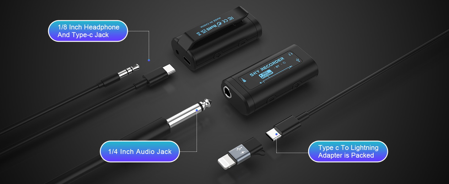 1/4 and 1/8 inch Audio Jack with Type c To Lightning Adapteri