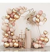 RUBFAC Blush Balloons Garland Arch Kit, Retro Pink Macaron Orange Gold White Balloons Confetti La...