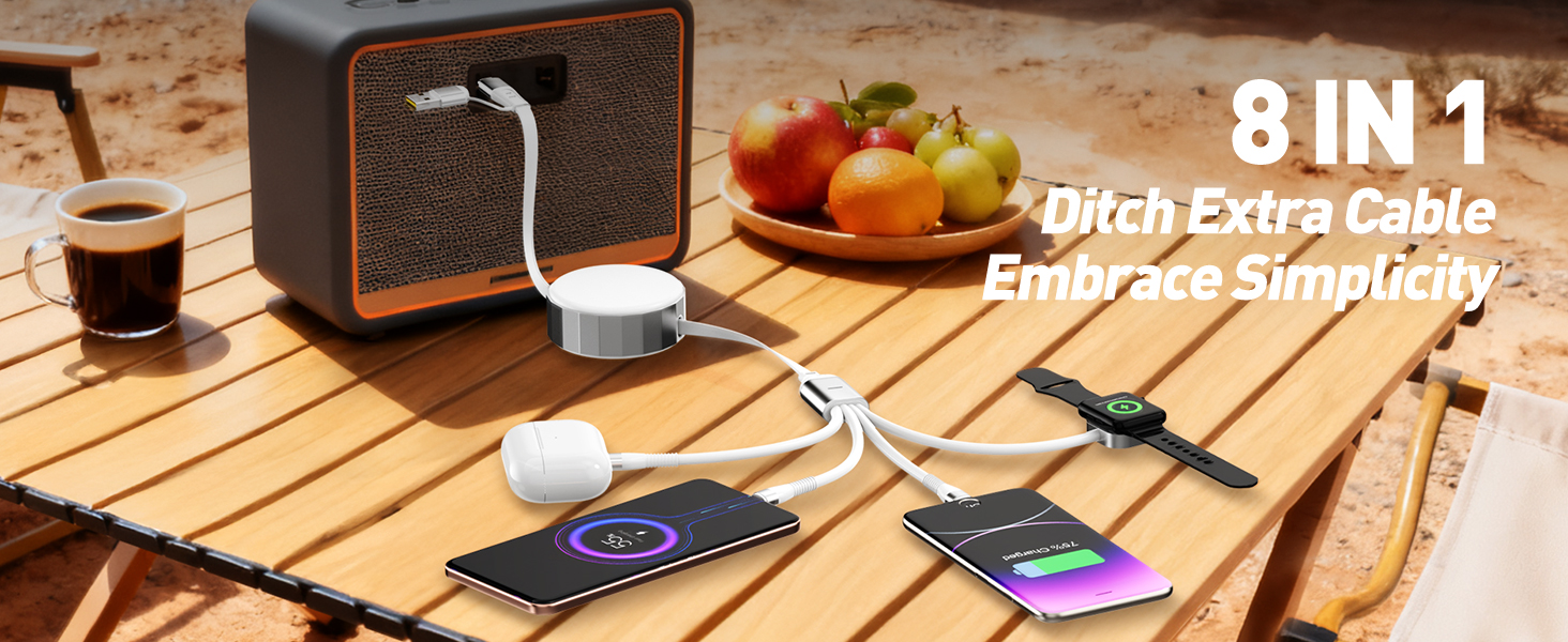 This is a retractable 4 in 1 charging cable, it supports charging up to 4 devices simultaneously.