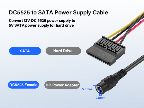 DC5525 to SATA IDE Hard Drive Power Supply Cable