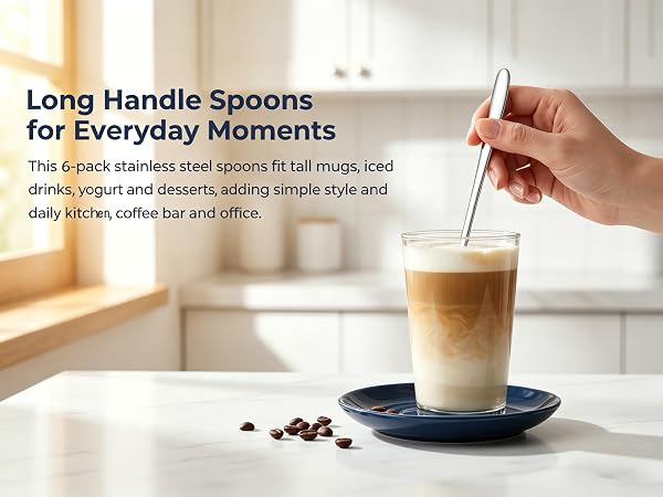 Iced tea spoons Long handle spoons Stainless steel spoons Stirring spoons Coffee spoons