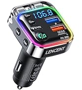 LENCENT Bluetooth 5.3 FM Transmitter,PD 30W &amp; QC3.0 Fast Charger Bluetooth car Adapter,Hi-Fi Musi...