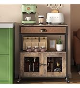 X-cosrack Coffee Bar Cabinet,3 Tiers Kitchen Coffee Cart with Drawer for The Home, Movable Farmho...