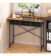 Small Writing Desk with 3 Drawers for Bedroom, 37.2 Inch Computer Desk for Small Spaces, Simple D...